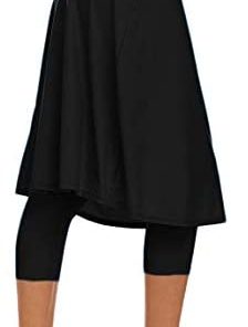 Akaeys Women's Modest Extra Long Swim Skirt with Capris Leggings Active Skirted Swimwear