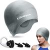 Candywe Swim Cap Cover Ears, Waterproof Silicone Bathing Swimming Cap,Swim Hat for Long Short Hair Women Men Kids Swimming Pool Caps with Nose Clip and Ear Plugs