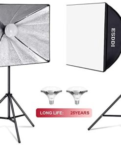 ESDDI Softbox 900W Lighting Kit Professional Photo Studio Equipment with 5400K E27 Socket and 2 Reflectors 50x50 cm and 2 LED Bulbs Energy Saving Lighting for Portrait Fashion and Product Photography