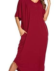 Ekouaer Nightgowns Womens V Neck Loungewear Short Sleeve Sleepwear Plus Size Night Wear S-XXL