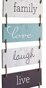 Excello Global Products Large Hanging Wall Sign: Rustic Wooden Decor (Home, Family, Love, Laugh, Live, Happiness) Hanging Wood Wall Decoration (11.75
