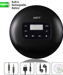 HOTT Rechargeable Portable CD Player, CD711 Personal Compact Disc Player with LCD Display, Stereo Earbuds, 10hr Battery Life, Electronic Skip Protection Anti-Shock Function - Black