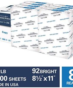 Hammermill 20lb Copy Paper, 8.5 x 11, 8 Ream Case, 4,000 Sheets, Made in USA, Sustainably Sourced From American Family Tree Farms, 92 Bright, Acid Free, Economical Multipurpose Printer Paper, 113640C