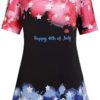 HunYUN Summer American Flag Printing Shirt Womenshort Sleeve Casual Fashion Tops Blouse