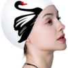 Hutigertech Swim Cap for Women Long Hair Curly Hair Solid Silicone Waterproof Bathing Swan Swimming Caps