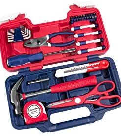KOLOTOOL 39-Piece Portable Household Repair Hand Tool Set with Case Patriot Edition (Red)