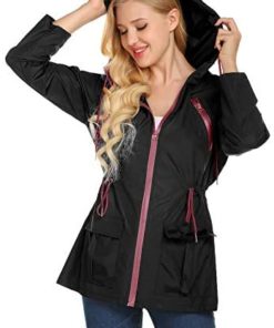 LOMON Rain Coats for Women, Lightweight Waterproof Hooded Raincoat Active Outdoor Rain Jacket Windbreaker