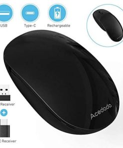 Newest Portable Mouse, Slide Stylish Rechargeable Wireless Mouse - Acedada 2.4G Noiseless Optical Small Mice with Nano USB and Type C Receiver for Laptop, MacBook, iMac, PC, Computer, Notebook - Black