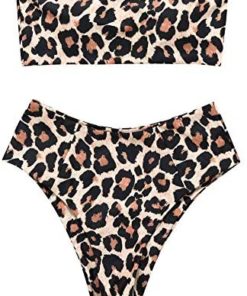OMKAGI Women's 2 Pieces Bandeau Bikini Swimsuits Off Shoulder High Waist Bathing Suit High Cut