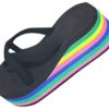 SONIGER ʕ•ᴥ•ʔWomens Chunky Flip Flops Platform Thong Shoes Rainbow Casual Ankle Strappy Outdoor Beach Wedges Sandals