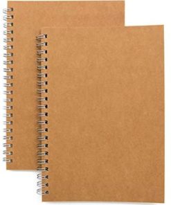 Soft Cover Spiral Notebook Journal 2-Pack, Blank Sketch Book Pad, Wirebound Memo Notepads Diary Notebook Planner with Unlined Paper, 100 Pages/ 50 Sheets, 7.5 inch x 5.1 inch (Brown)