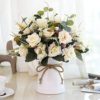 YILIYAJIA Artificial Rose Bouquets with Ceramics Vase Fake Silk Rose Flowers Decoration for Table Home Office Wedding (Champagne)