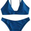 ZAFUL Women's Tie Back Padded High Cut Bralette Bikini Set Two Piece Swimsuit